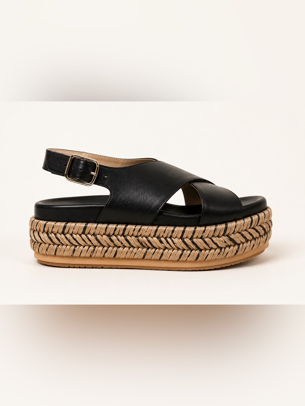 Paloma Barceló Black Leather Espadrille Platform Sandals